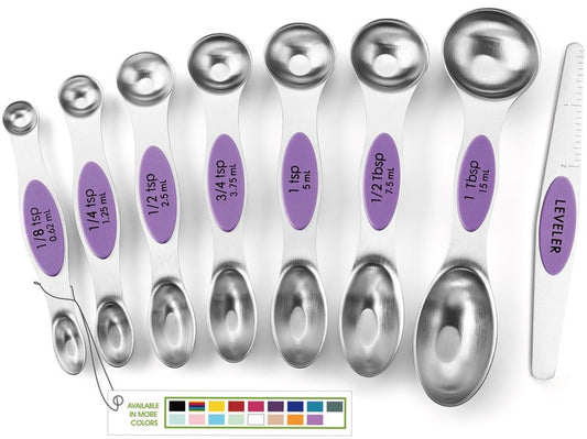 Spring Chef Stainless Steel Magnetic Measuring Spoons Set of 8 with Leveler, Nesting Metal Teaspoon & Tablespoon Measuring Spoons for Food, Heavy Duty Kitchen Gadgets for Baking & Cooking - Orchid
