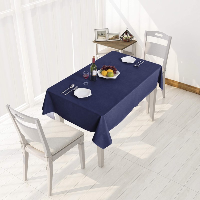 sancua 100% Waterproof Rectangle PVC Tablecloth - 60 x 102 Inch - Oil Proof Spill Proof Vinyl Table Cloth, Wipe Clean Table Cover for Dining Tables, Buffet Parties and Camping, Navy