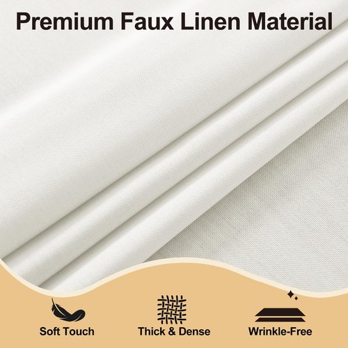 JIUZHEN Round Table Cloth Faux Linen Farmhouse Tablecloth Wrinkle and Stain Resistant Decorative Fabric Table Cover for Kitchen, Dining Room, Parties and Camping, White, 60 Inch Round