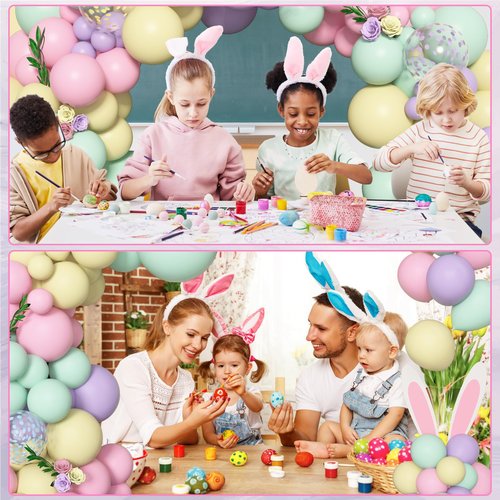 Amandir 153pcs Pastel Balloons Garland Arch Kit, Different Sizes 18 12 10 5inch Pastel Pink Yellow Green Purple Confetti Balloons for Bunny Hunt Spring Baby Shower Birthday Party Decorations