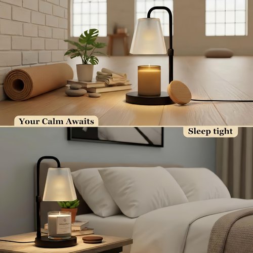 JIMEI Candle Warmer Lamp with Timer Electric Wax Warmer for Scented Wax Melt Warmer Melter for Jar Candles Dimmable Adjustable Height Gifts for Women Mom House Warming Frossted Glass Black