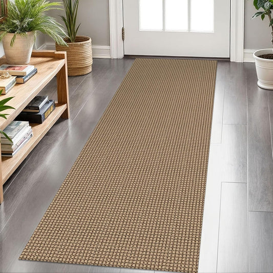 KOZYFLY Boho Runner Rug - Washable Non-Slip 2x6 ft Cotton Hallway Carpet | Tan/Orange/Brown