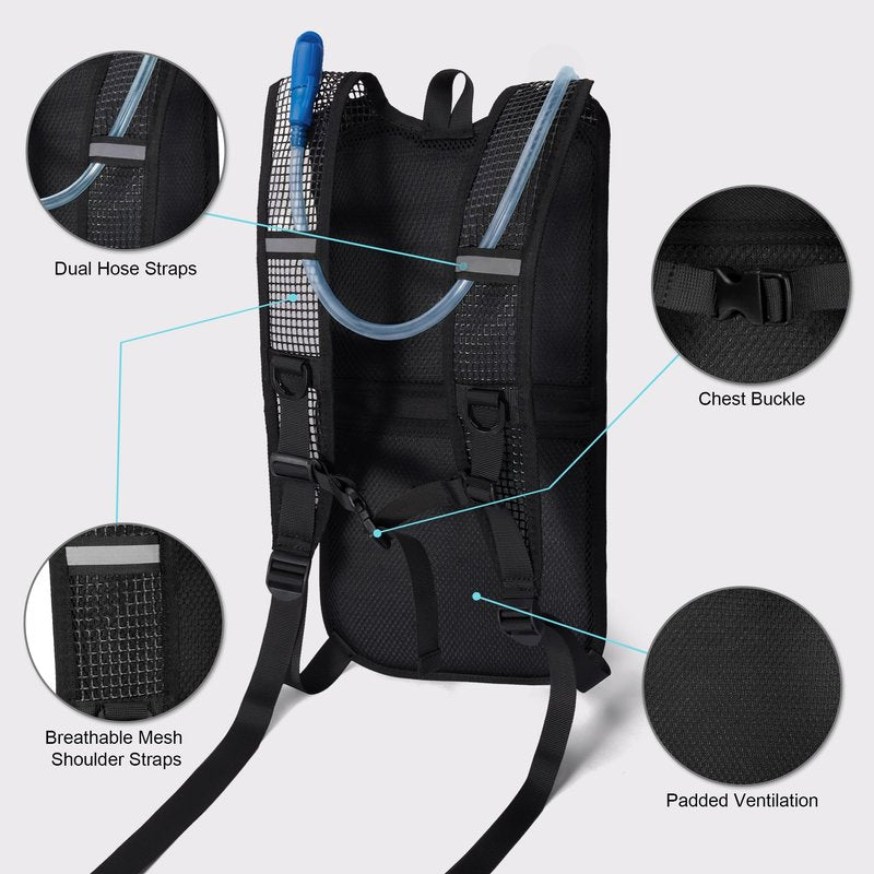 MIYCOO Hydration Backpack - Lightweight Water Backpack with 2L Water Bladder Bag, Running Hydration Vest Backpack for Men Women, Hydration Pack for Hiking, Cycling, Climbing (Black, 10L)