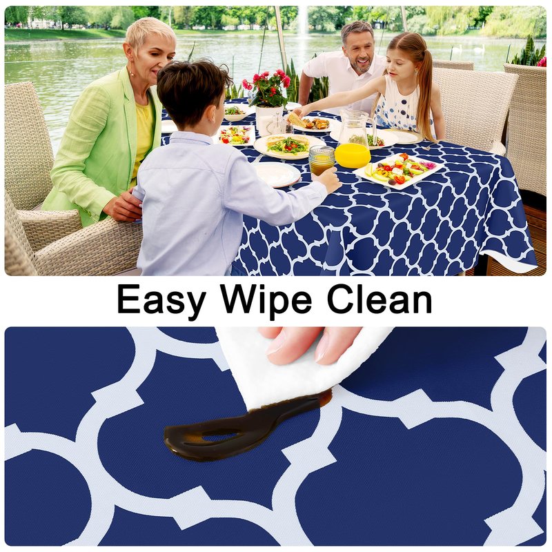 Smiry Rectangle Table Cloth Cover, Waterproof Vinyl Tablecloth with Flannel Backing for Rectangle Tables, Wipeable Spillproof Plastic Tablecloths for Dining, Camping and Indoor (60"x84", Navy)