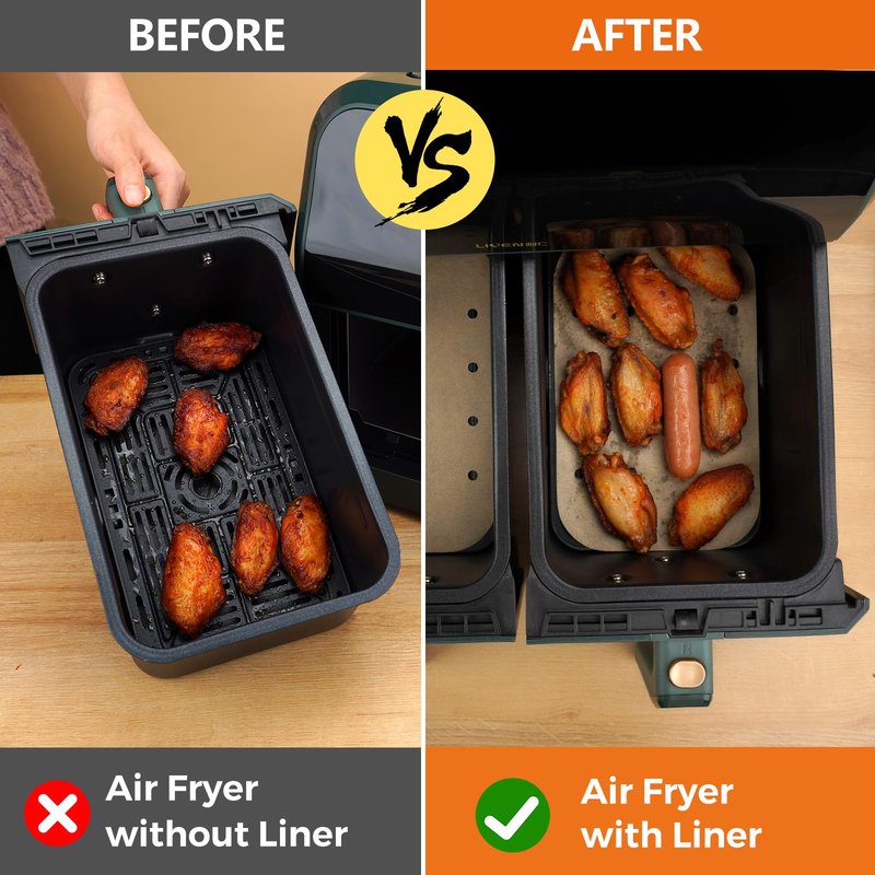 Air Fryer Liners Disposable Parchment Paper Sheets: 50PCS Rectangular Perforated Baking Paper for Ninja DZ201 Foodi 6-in-1 8-qt. 2-Basket and Mini Indoor Grill (8.6x5.5 Inch)