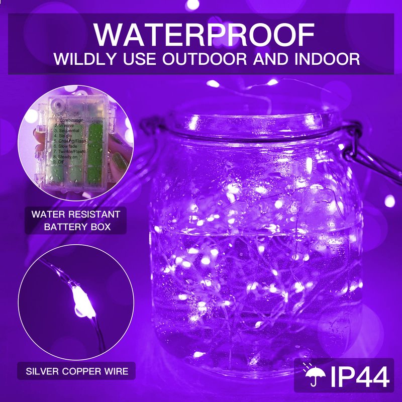 suddus Hallowee Fairy Lights Battery Operated, 33ft 100 LED Fairy Lights with Remote, Purple String Lights for Outside, Porch, Home, Backyard, Window, Yard, Garland, Party Decorations