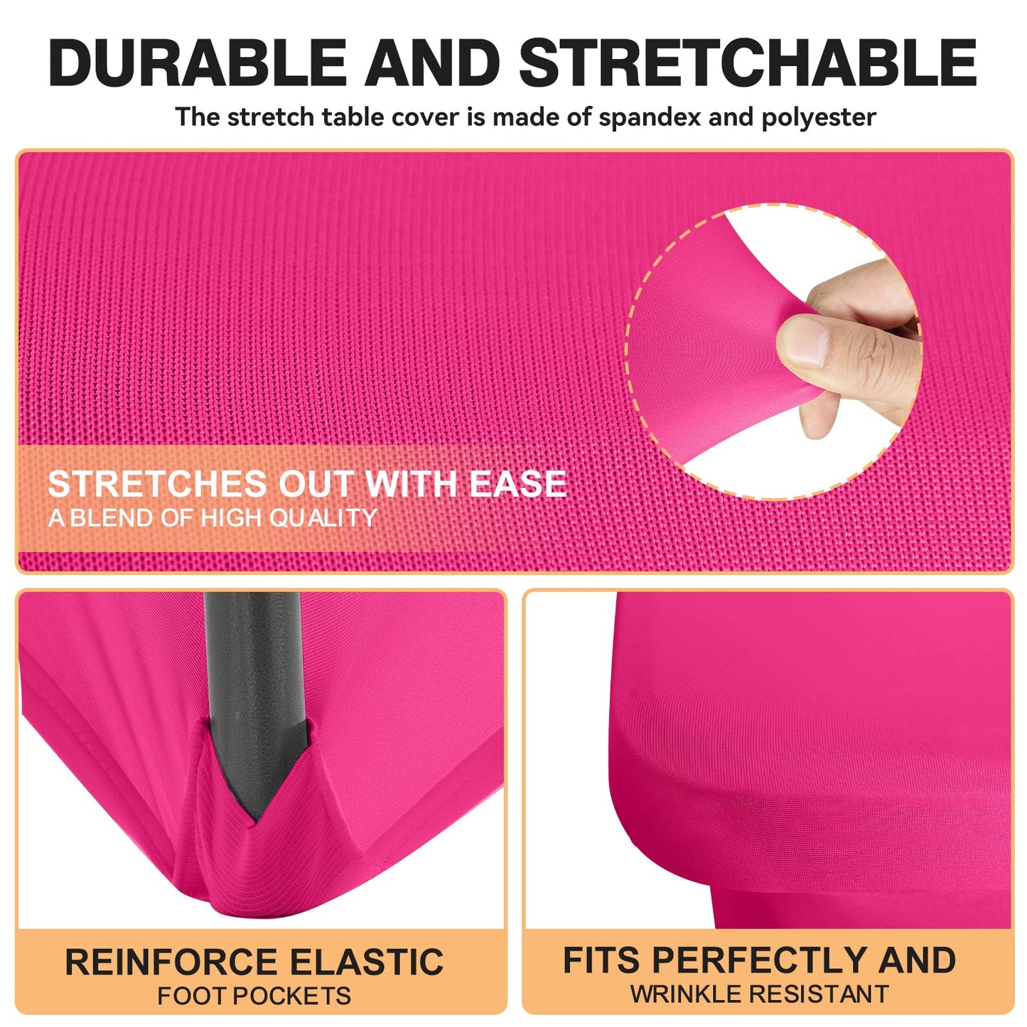 2 Pack 6 Feet Fuchsia Spandex Tablecloth for Rectangular Tables, Fitted & Stretch, Washable, Wrinkle Resistant, Perfect for Event, Wedding, Party, Banquet, Cocktail, Festival, and Table Protector