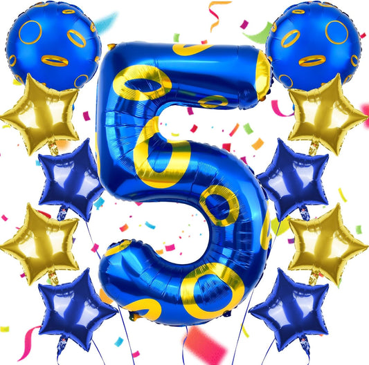 Regine Switzerland Number 5 Balloon - 40 Inch Blue & Gold Foil Helium Balloon for 5th Birthday Party Decorations