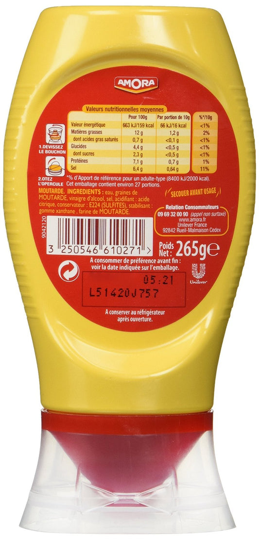 Amora Strong Dijon Mustard from France - 2 plastic bottles - 265 grams each, 9.35 Ounce (Pack of 2)