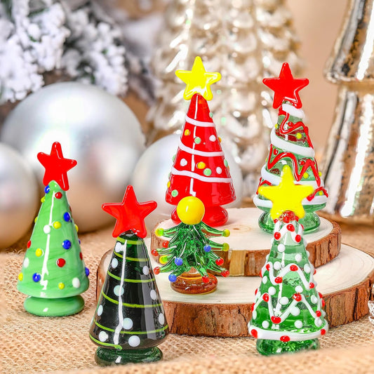 Skiennix Mini Christmas Tree Glass Ornaments Set - 6 Pcs Holiday Decor for Dollhouses | 2.36 Inch