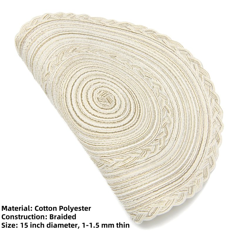 SHACOS Round Placemats Set of 4 Boho Braided Border Place Mats for Dining Tables Wedding Holiday Party (Ivory Bordered, 4)
