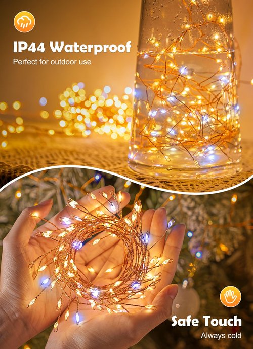 Fairy Lights Plug in, 10FT 200LEDs Twinkle String Lights, Ramadan Decorations Indoor Outdoor for Home Garden Stairs Table Tree, Waterproof, DIY Wreath, Christmas Decor