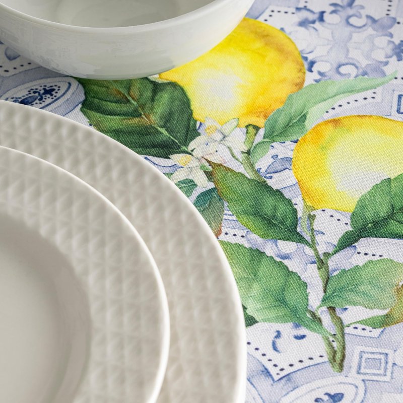 Maison d' Hermine Table Cloth Round Table 100% Cotton 69 Round Inches Tablecloth Reusable Decorative for Dining Kitchen Room Farmhouse Home Gifts for Mothers Day Spring Summer - Citrus