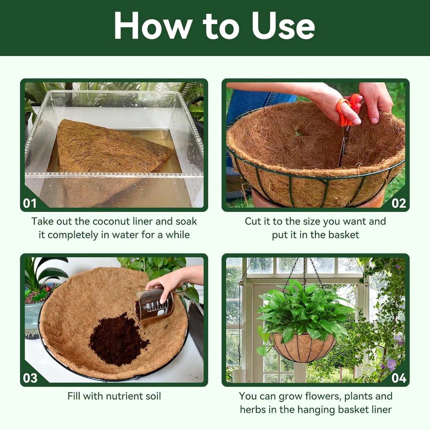 ZeeDix Coconut Liners - 10 Inch Round Coir Replacement for Planters | Ideal for Flowers & Vegetables
