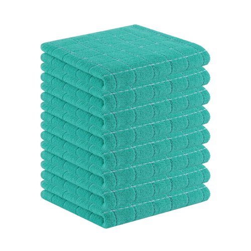 Homaxy 100% Cotton Terry Kitchen Towels(Turquoise, 13 x 28 inches), Checkered Designed, Soft and Super Absorbent Dish Towels, 8 Pack