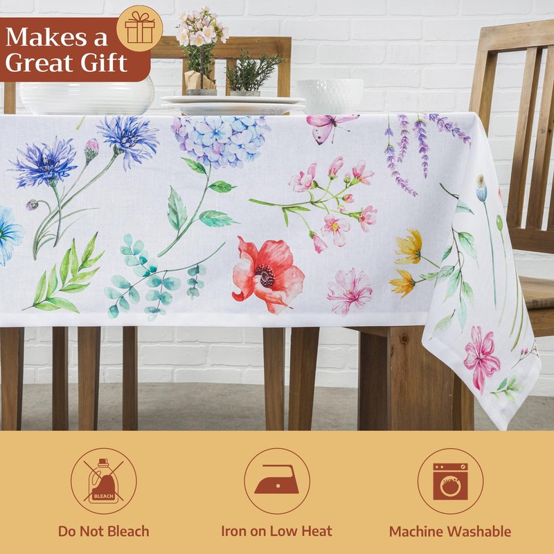 Maison d' Hermine Table Cloth Rectangle Table 100% Cotton 70 x 120 Inches Tablecloth Reusable Decorative for Dining Kitchen Room Farmhouse Home Gifts for Mothers Day Spring Summer - Just Floral