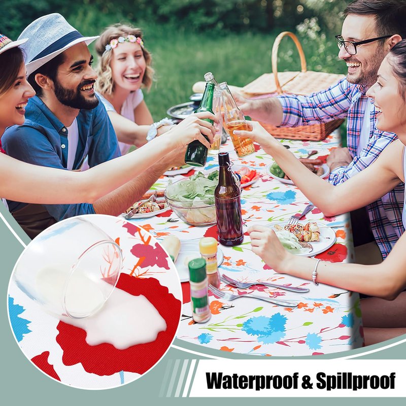 misaya Rectangle Waterproof Vinyl Table Cloth, Wipeable Tablecloth with Flannel Backing, Plastic Table Cover for Dinner, Picnic, Indoor and Outdoor (Flowers, 60" x 84")