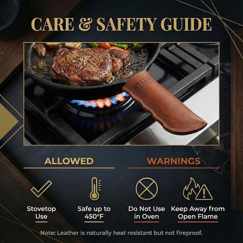 Full Grain Leather Handle Cover Set by Proudly Made in Georgia - Heat Resistant Sleeves for Skillets & Pots