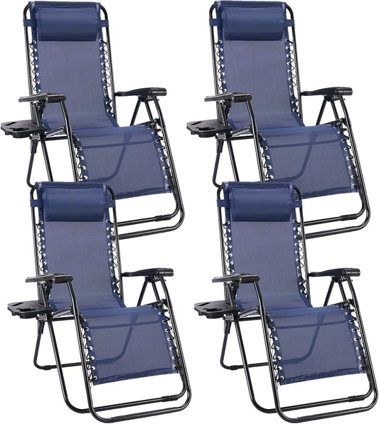 Sweetcrispy Zero Gravity Chairs - Set of 4 Portable Recliner Lounge Chairs with Cup Holders | Blue