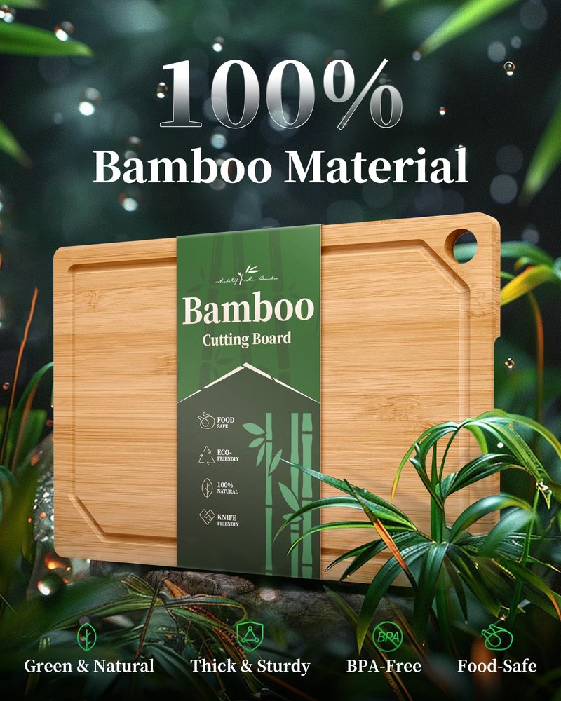 Kitsure Bamboo Cutting Board - Multi-Sizes Wooden Cutting Boards for Kitchen, Convenient Kitchen Essentials with Deep Juice Grooves, Cutting Board for Chopping & Serving, X-Large, Natural
