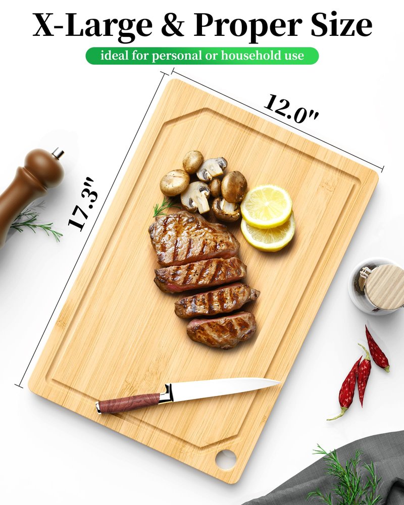 Kitsure Bamboo Cutting Board - Multi-Sizes Wooden Cutting Boards for Kitchen, Convenient Kitchen Essentials with Deep Juice Grooves, Cutting Board for Chopping & Serving, X-Large, Natural