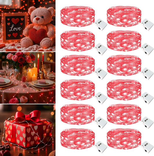 Skiennix 12 Pack Fairy Lights - 7ft Battery Operated 20 LED Twinkle Lights | Waterproof Mini String Lights for DIY Party & Wedding Decor - Red