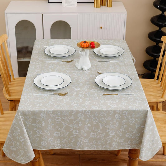 Walrus Heavy Duty Vinyl Tablecloth with Flannel Backing Waterproof Oil-Proof Plastic Table Cloth Stain-Resistant Wipeable Rectangle or Square Table Cover for Indoor and Outdoor (Blue Leaf,60x84 Inch)