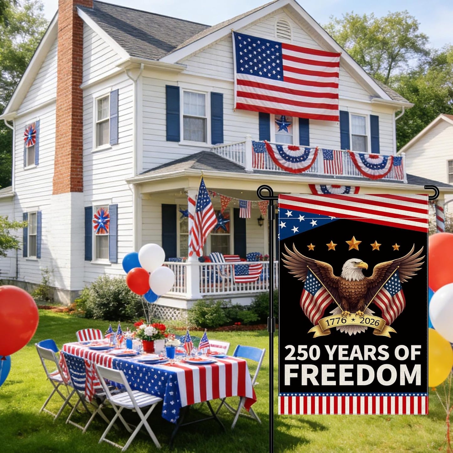 250th Anniversary America Garden Flag - Patriotic Double-Sided Eagle Design | 12x18 Inch Commemorative Banner