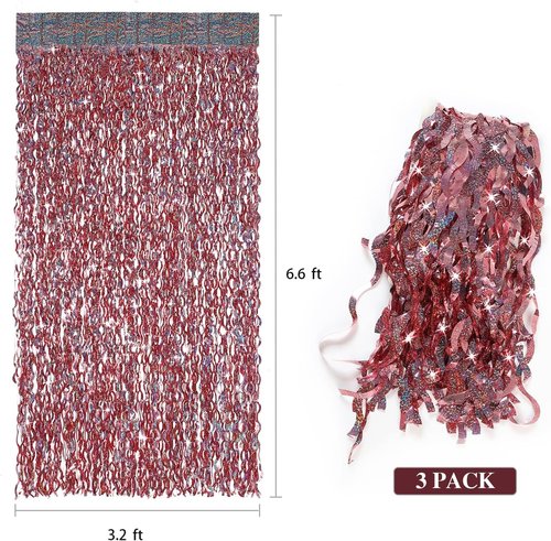 CYLMFC Tinsel Curtain | 3 Pack 3.3 ft x 6.6 ft Rose Gold Backdrop for Wedding & Party Decor
