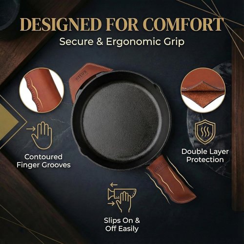 Full Grain Leather Handle Cover Set by Proudly Made in Georgia - Heat Resistant Sleeves for Skillets & Pots