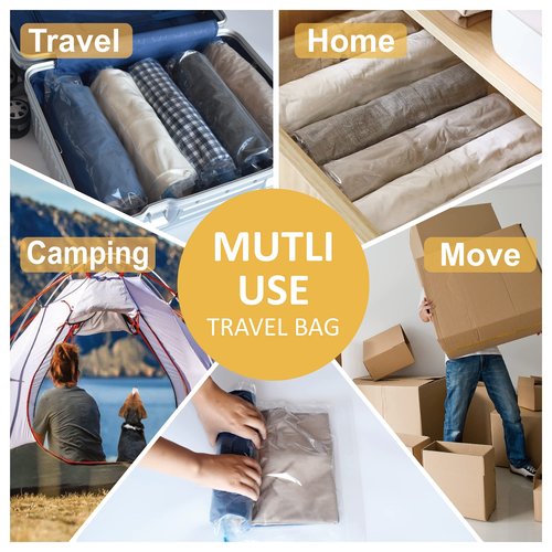 Cozy Essential Compression Bags for Travel - Travel Essentials - 12 Pack Space Saver Plastic Packaging Bags - No Vacuum Needed - Compression Packing Bags for Cruise Accessories
