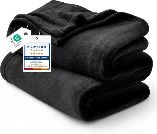 Bedsure GentleSoft Fleece Throw Blanket - XL 300GSM Plush & Cozy for Bed, Sofa, Travel | Black 50x70 Inches