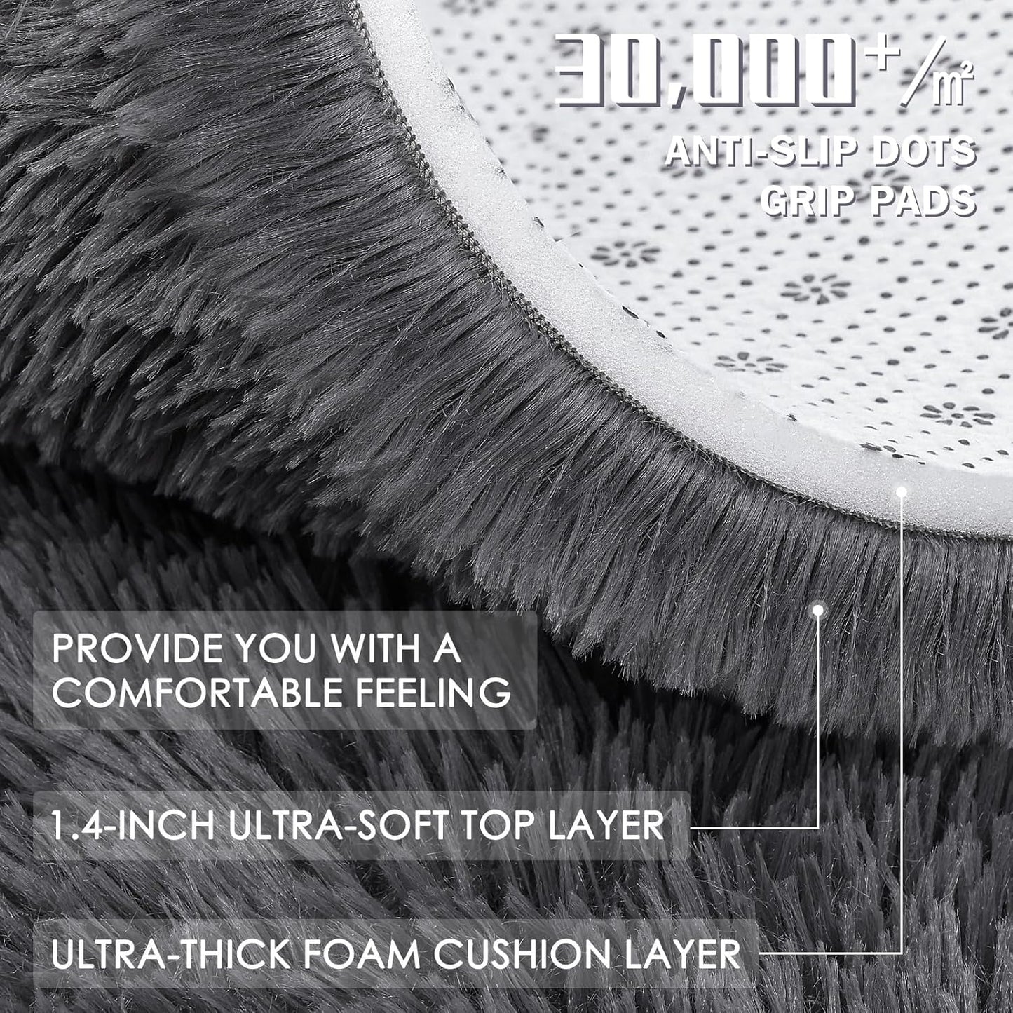 OLANLY Accent Rug - Soft Fluffy Shaggy Area Rug for Bedroom & Living Room | Machine Washable, Grey