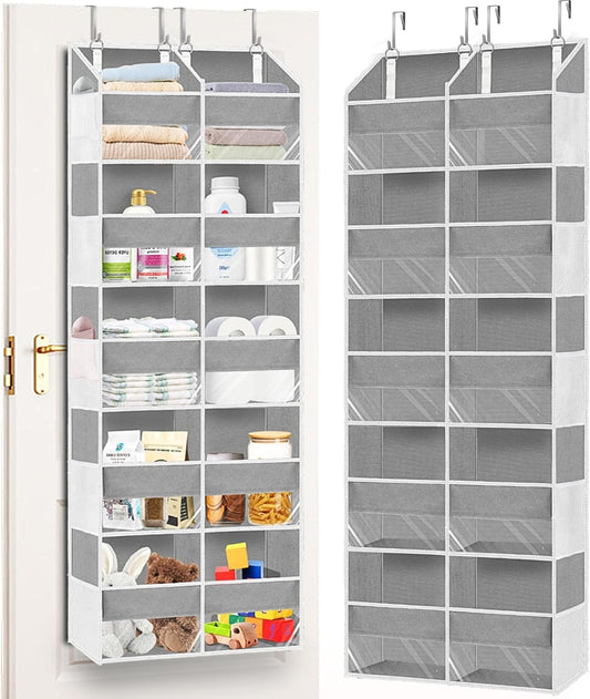 Over The Door Organizer - 5-Tier Extra Large Storage Solution with 20 Pockets | Light Grey