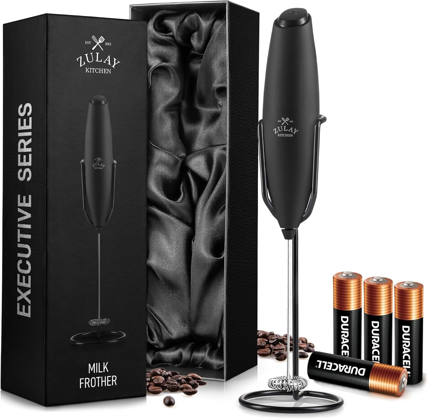 Zulay Kitchen Milk Frother Wand - Upgraded Stand for Perfect Foam - Ideal Gift for Coffee Lovers