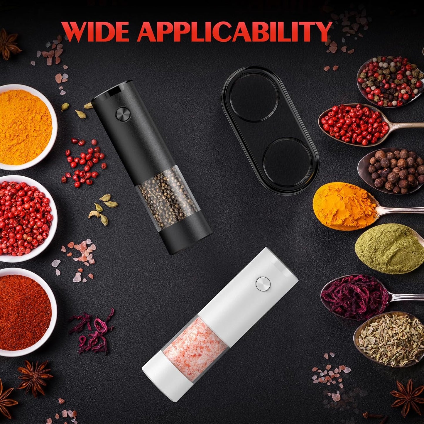 Skiennix Electric Salt and Pepper Grinder Set - Automatic Kitchen Mill with Adjustable Coarseness & LED | Large Capacity