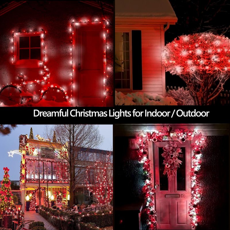 4-Pack Red and White Fairy Lights Battery Operated with Timer, Waterproof 16FT 50 LED String Lights Outdoor Indoor, Christmas Lights for Bedroom Home Wedding Birthday Xmas Parties and Centerpieces