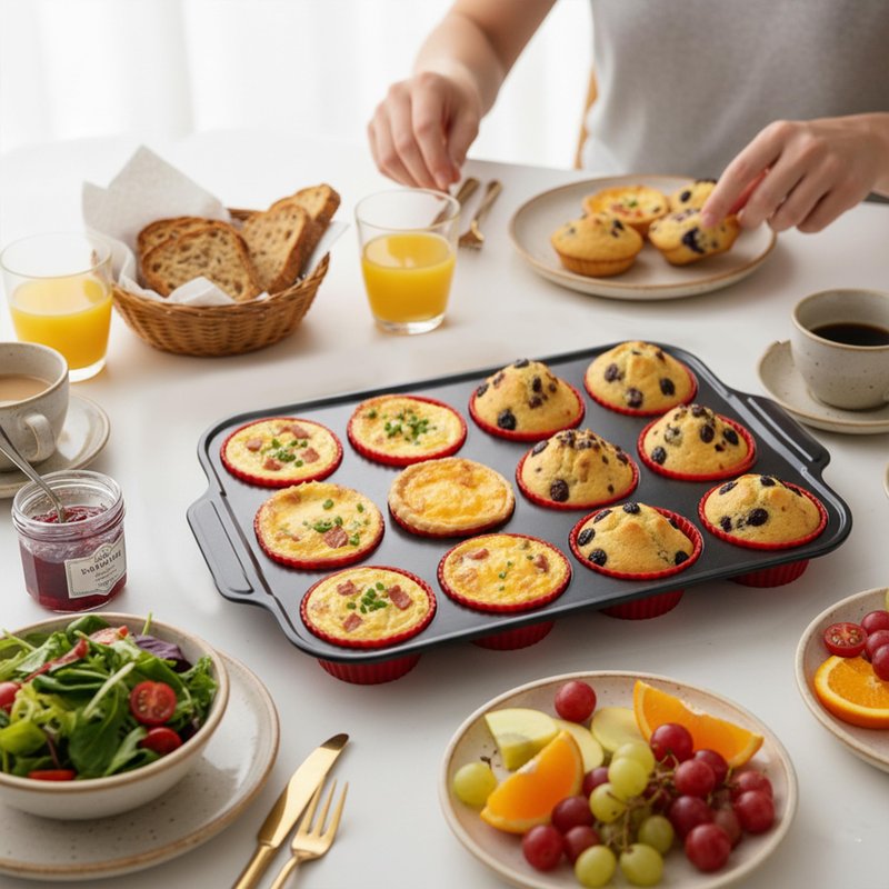 KH866 Silicone Muffin Pan with Metal Frame Nonstick 12 Cup Regular Size Cupcake Tin Bakeware Easy to Pop Egg Bite Molds Oven and Dishwasher Safe Pan Maker Tins Red Cups Non Toxic Baking Cup