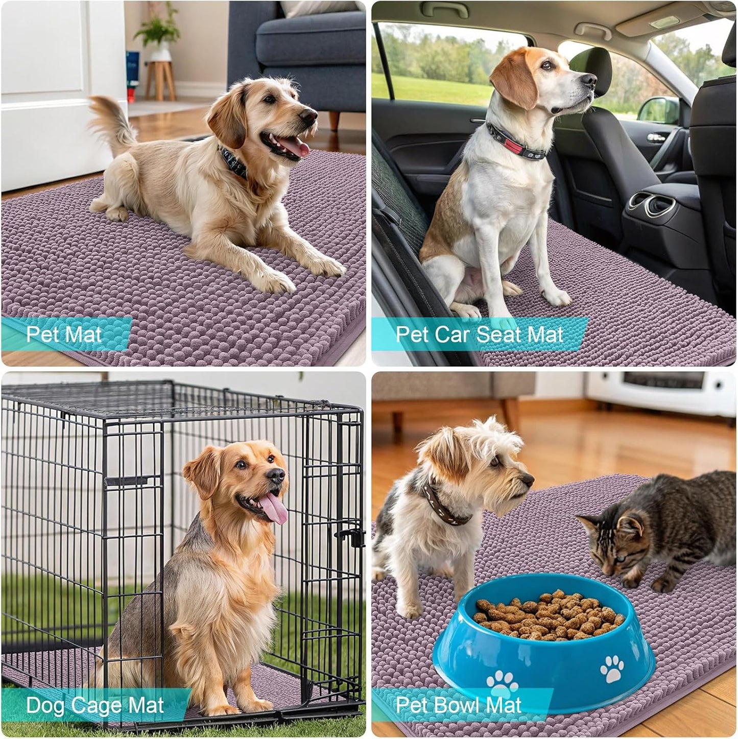 OLANLY Dog Door Mat - Absorbent Non-Slip Chenille Mat for Muddy Paws | 44x32 Deep Plum Color