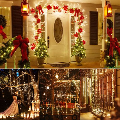 Dailyart Fairy Lights Plug in, 200 Led Twinkle String Light with Remote 10Ft 8 Modes Warm Cluster Lights with Timer for Bedroom Wreath Party Window Wedding Christmas Tree Decoration Gold Wire