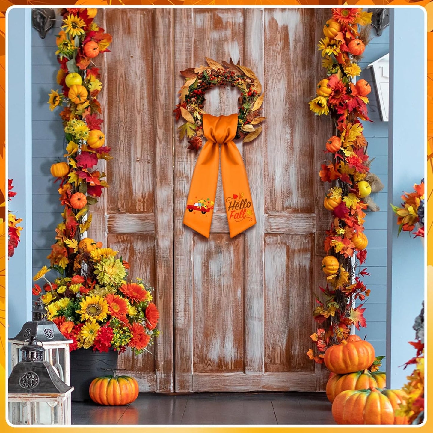 VitalCozy Hello Fall Wreath Sash - Elegant Satin Ribbon for Monogrammed Decor | Indoor/Outdoor Use