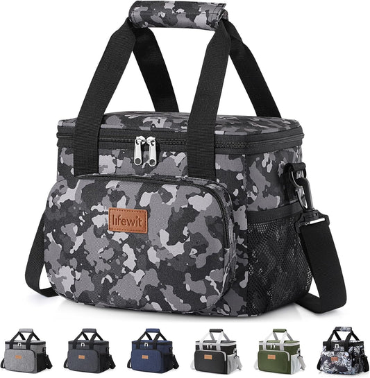 Lifewit Insulated Lunch Bag - Soft Cooler Tote for Adults | Black Camo, 12-Can Capacity (9L)