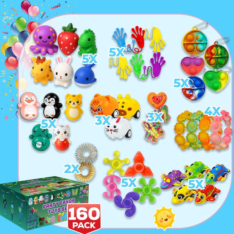 160 Pcs Fidget Toys Party Favors Pack, Randomly Selected Pop Sensory Set Gifts Stickers for Kids Adults Boy Girl Stocking Stuffers Autistic Bulk Goodie Bag Filler Treasure Box Classroom Prizes School