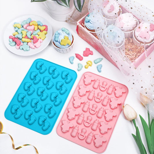 Webake Baby Feet Mold Baby Onesie Baby Bottle Pacifier Molds, Bite Size Silicone Chocolate Candy Molds Gummy Mould for Baby Shower Party Cake Decoration Cupcake Topper