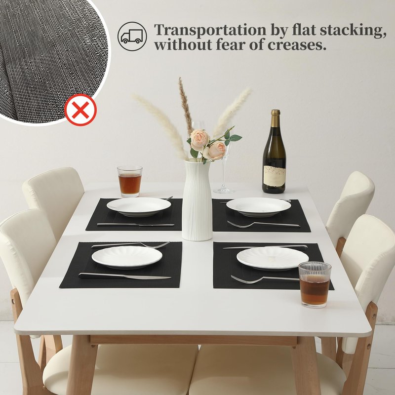 Leetaltree Black Frame Placemats Set of 8 - Heat Resistant Non-Slip Place mats for Dining Table, Washable Durable PVC Vinyl Woven Table Mats（Black Frame, 8）