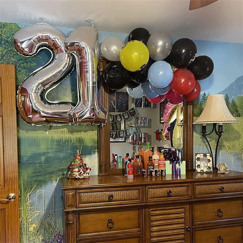 Silver Foil Balloon Number 8 for Boys, 40'' Giant Self Inflating Number Balloons Set 0-9 for Girls, Large Number 8 Helium Balloon for Women Men 8th Birthday Anniversary Party Decorations Supplies