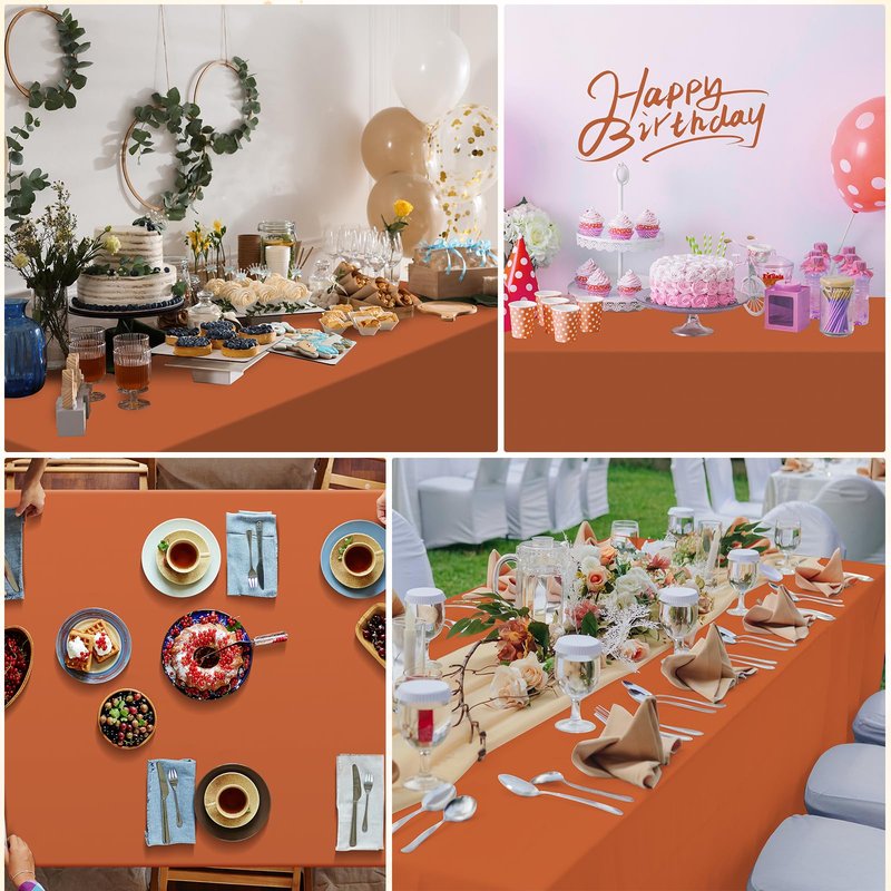 YIDAKO 3Pcs Orange Tablecloths for Rectangle Tables,Disposable Plastic Table Cloth,Waterproof Table Cover for Fall Thanksgiving Harvest Birthdays Weddings Party Decorations,54 x 108 Inch