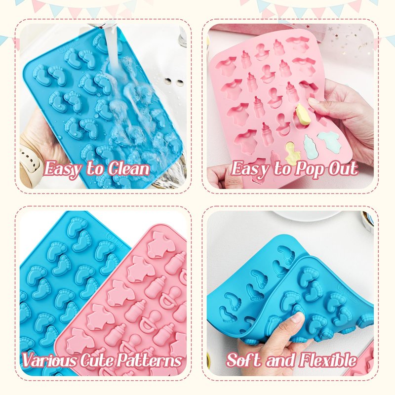 Webake Baby Feet Mold Baby Onesie Baby Bottle Pacifier Molds, Bite Size Silicone Chocolate Candy Molds Gummy Mould for Baby Shower Party Cake Decoration Cupcake Topper