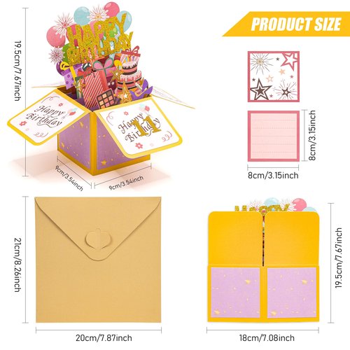 Funny Happy Birthday Gifts Card, Sweet 3D Birthday Gift Box for Adults and Kids with Envelopes, Unique Handmade Foldable Celebration Cards for Daughter, Son, Mom, Dad, Friend