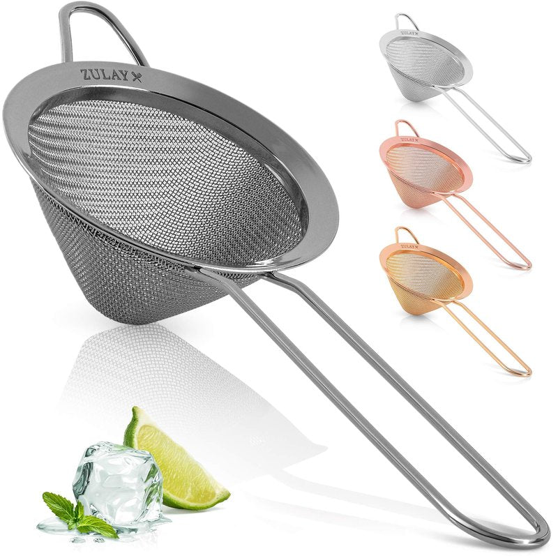 Zulay Stainless Steel Small Strainer - Effective Cone Shaped Cocktail Strainer For Cocktails, Tea Herbs, Coffee & Drinks - Fine Mesh Strainer That Is Rust Proof & Great As A Tea Strainer (Gold)